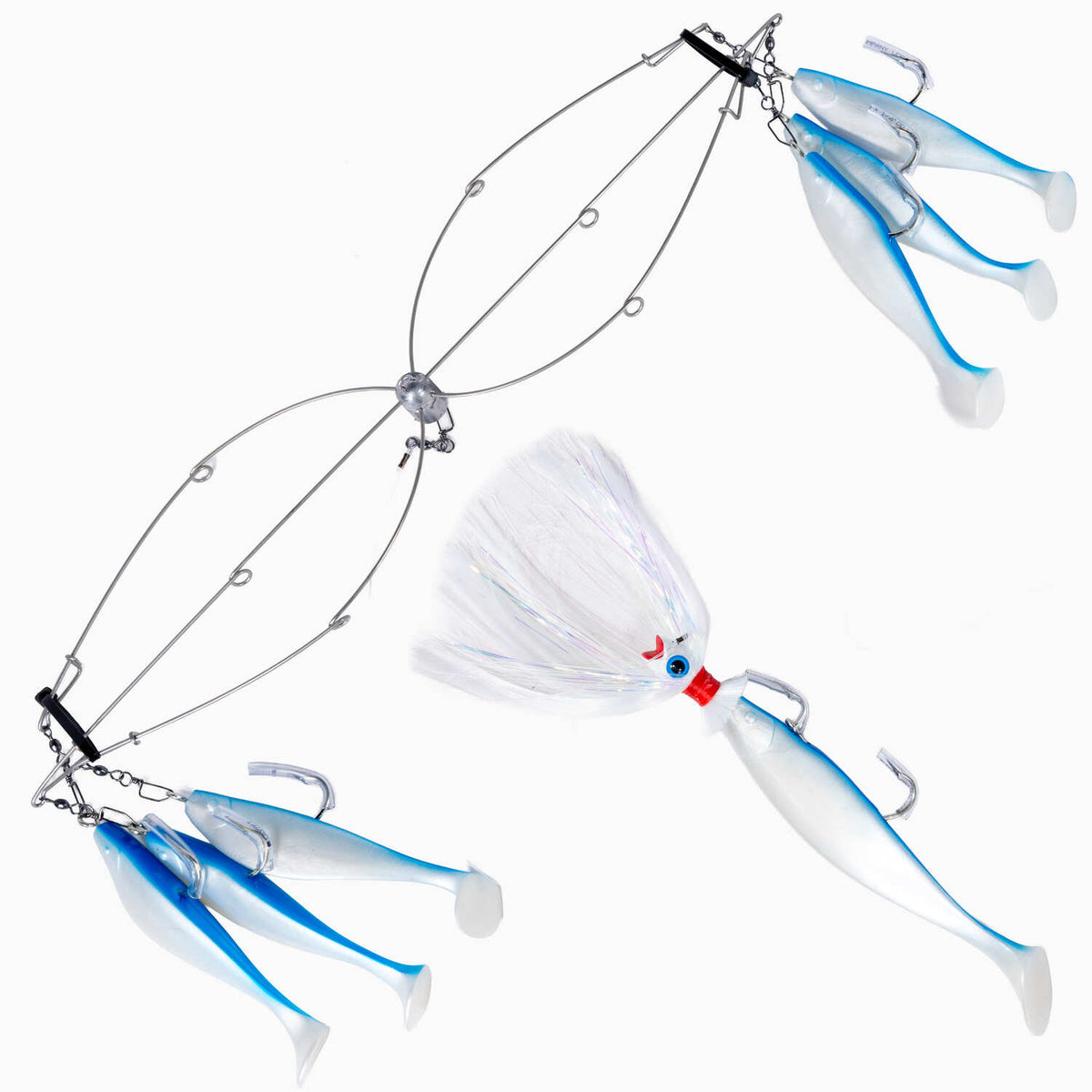 Blue Water Candy 6 Arm Umbrella w/ 4oz Parachute Blue White